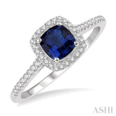 5x5 MM Cushion Shape Sapphire and 1/5 Ctw Round Cut Diamond Precious Ring in 10K White Gold